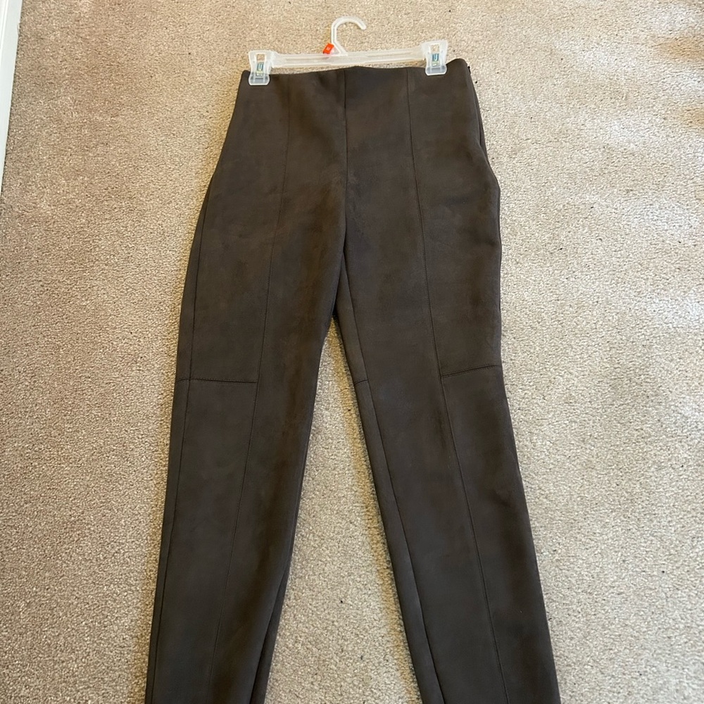 Dark Brown High-Waisted Pants. Faux suede. Never worn. Zara Basic